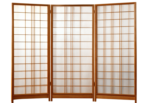 Three-panel wooden screen with paper-like inserts, a classic divider