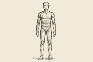Obraz premium Draftfigure sketch vector simplified rough proportions human construction outlined illustration standing