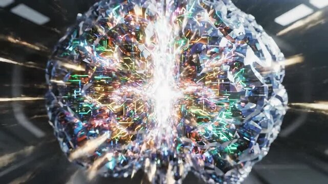 Futuristic Digital Brain with Glowing Neural Network Activity - Powered by Adobe