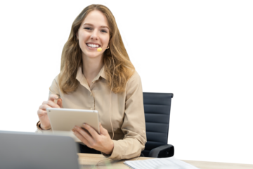 Friendly and helpful customer service support specialists in work on a transparent background