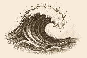 Obraz premium Crest layered illustration wave vector over foam expressive strokes fine inkwave