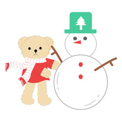 Cute Teddy Bear and Snowman Clipart, Winter Fun and Christmas Holiday Graphic