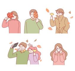 Autumn, people, characters, lovers, celebration, love, fall leaves