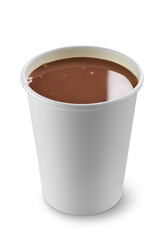 Hot chocolate in disposable paper cup isolated on white background