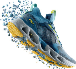 Sneaker splashing water dynamic motion isolated on transparent background