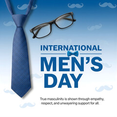 International Men's Day Design with Tie and Glasses on Blue Background - Celebration of Masculinity