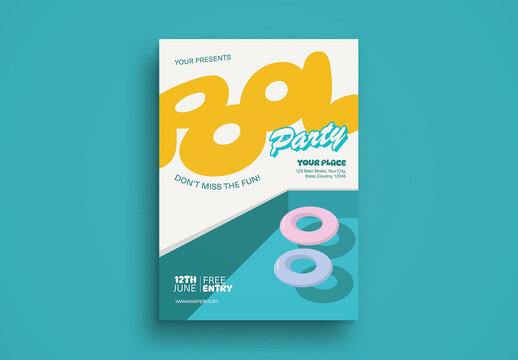 Blue Flat Design Pool Party Flyer Set