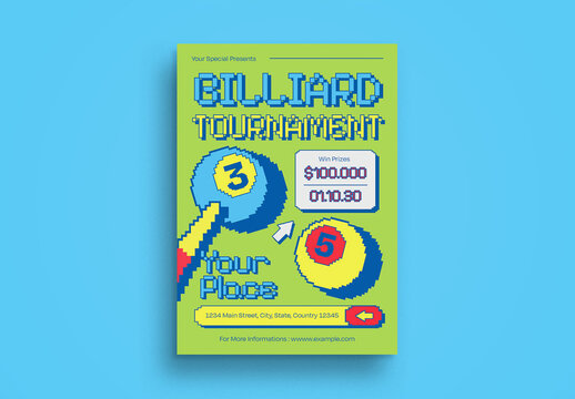 Green And Black Y2K Billiard Tournament Flyer Layout