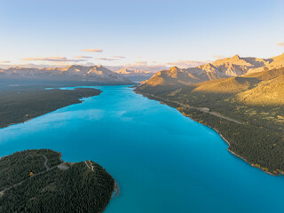 Fototapeta premium Aerial view of Abraham Lake near Banff and Jasper National Parks 