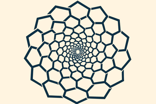 Continuous hexagon rotating vector polygonal motion illustration arranged network interlinked perspective hexagons