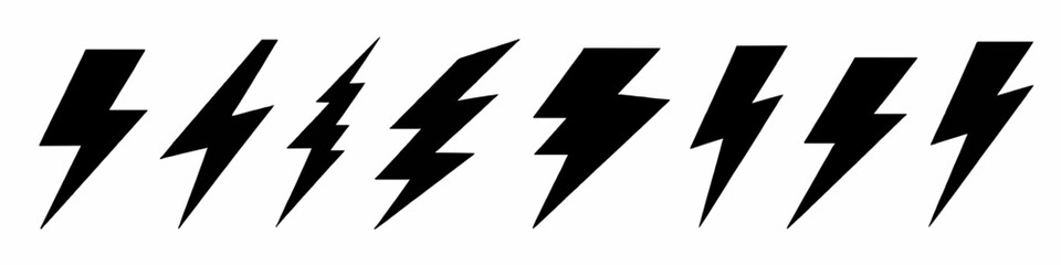 a collection of stylized black lightning bolt silhouettes on a white background