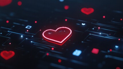 3D rendering of a heart shaped social media notification icon digital display show engagement online technology.