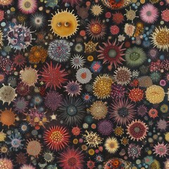 Seamless vintage retro viruses, bacteria, and microbes microorganisms of different type illustration color diversity.