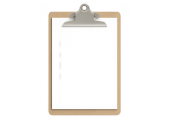 Clipboard holding blank white paper, offering copy space for important notes or tasks with transparent background