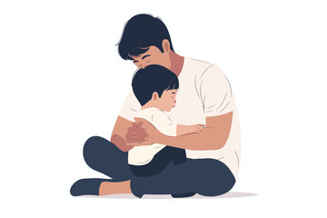 little baby hugging with man stock image isolated vector style
