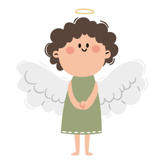 Flat vector illustration in children's style. Cute little angel. Children's illustration on white background. Vector illustration
