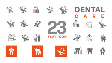 Dental Care Icons, Teeth Health, Patients, Dentists, and Bright Smiles - Flat Icon Set for Medical