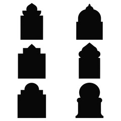 Arabic arch windows and doors , vector silhouettes, set of vector icons