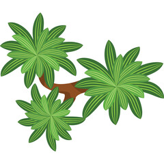 Top Down View Of A Small Green Pixelated Plant With Three Star Shaped Leaf Clusters And A Brown Stem Against A Transparent Background In A Flat Design Style