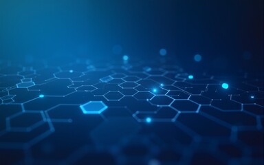 Blue tech background featuring circuit lines and hexagons, vector design for business, technology, or science themes. High quality