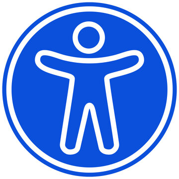 Blue Universal Accessibility Icon: White Outline of a Person with Open Arms in a Circle, Symbolizing Inclusion and Barrier-Free Design