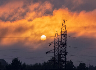 power lines at sunset