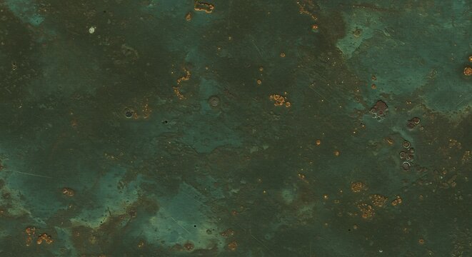 Mottled patinated surface with green  copper oxidation spots scratches Rough texture
