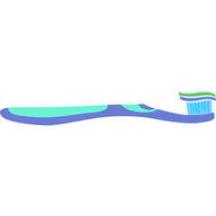 Simple Cartoon Toothbrush with Blue and Green Stripes and Toothpaste on Bristles Against White Background