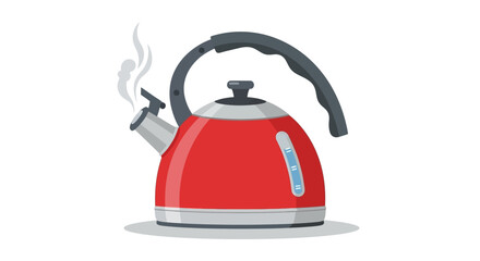 Red Kettle Illustrating the Process of Boiling Water with Steam Rising