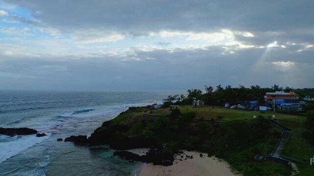 Aerial view Coastal Waves and Cloudscape with the tropical shoreline waves background	