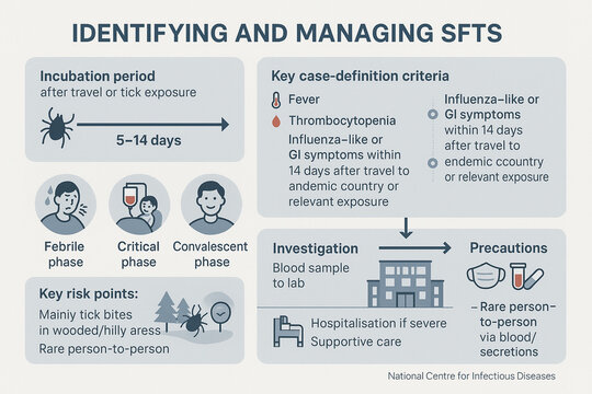 SFTS Infographic &ndash; Severe Fever with Thrombocytopenia Syndrome Transmission and Symptoms