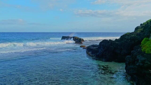 Aerial view Coastal Waves and Cloudscape with the tropical shoreline waves background	