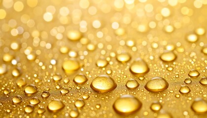 Golden water drops closeup background.