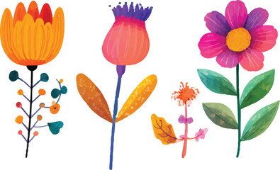 set of colored flowers