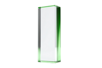 A glossy, green-outlined, rectangular block with a bright white interior against a black background