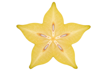 Isolated Star Fruit Slice, Yellow and Sweet, with Five Points, Fresh, Delicious and Healthy