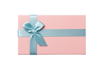 Isolated pink gift box with blue ribbon, luxury present, party, celebration, birthday