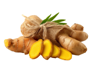  sliced ginger isolated on a white background, no shadow, transparent png with high resolution, cutout and vector