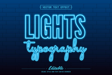 Neon Lights Typography Text Effect on Brick Wall Background