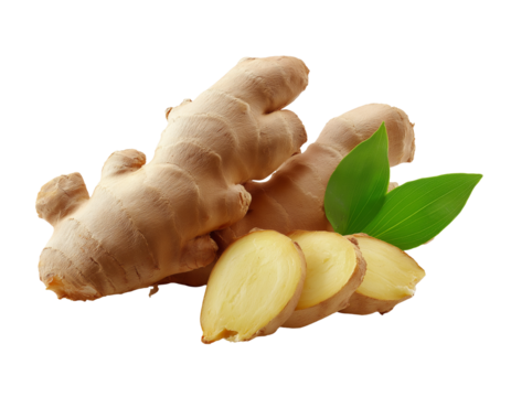 sliced ginger isolated on a white background, no shadow, transparent png with high resolution, cutout and vector 