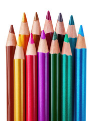 Close-up of colorful wooden pencils, tips up, against black background