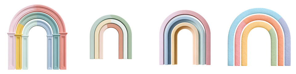 Fototapeta premium Pastel Rainbow Arch Collection on White Background