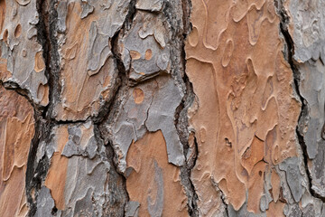 The bark of the macro pine. Abstract natural background for design. Beautiful authentic pattern on the surface of the tree trunk. The concept of natural eco-friendly materials. Close-up of pine bark