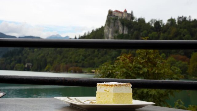 Famous Bled Cream Cake or Krem&scaron;nita at Kavarna Park Caf&eacute;. Zoom in