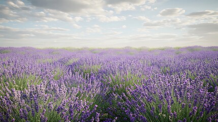 Naklejka premium A field of lavender in full bloom, the soft purple flowers swaying gently in the wind under a clear sky