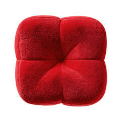 Red fluffy cushion, divided into quadrants, top view