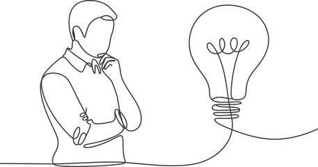 Idea thinking innovation lightbulb man continuous line art inspiration
