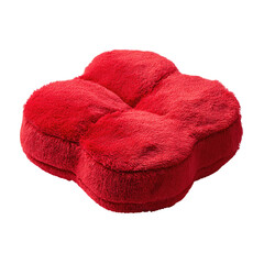 Puffy, red, four-lobed plush cushion, isolated on a black backdrop