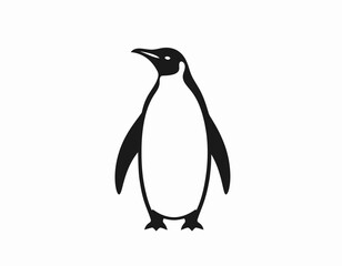 Fototapeta premium Simple black and white illustration of a penguin standing upright on a white background.