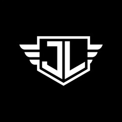 JL Logo vector image of initial shield with wing outline and simple shield